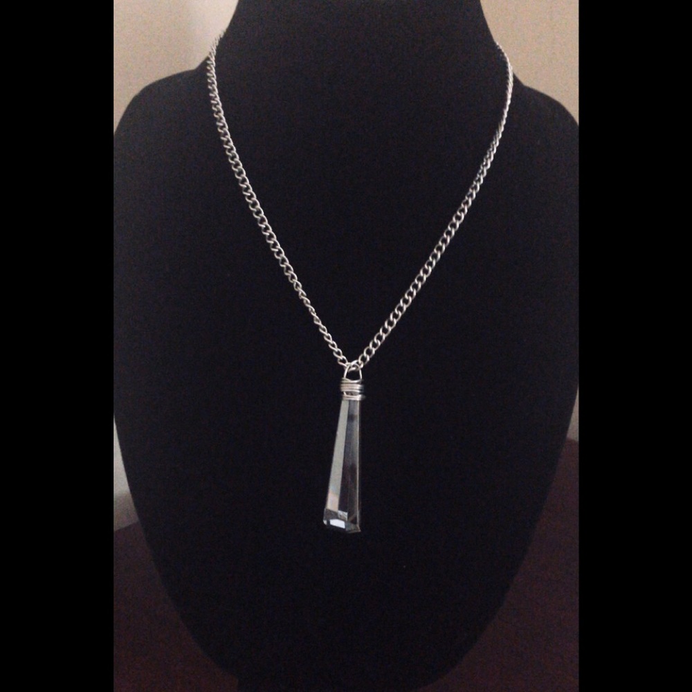 Wrapped Clear 3”Pendant Stone with Silver Chain